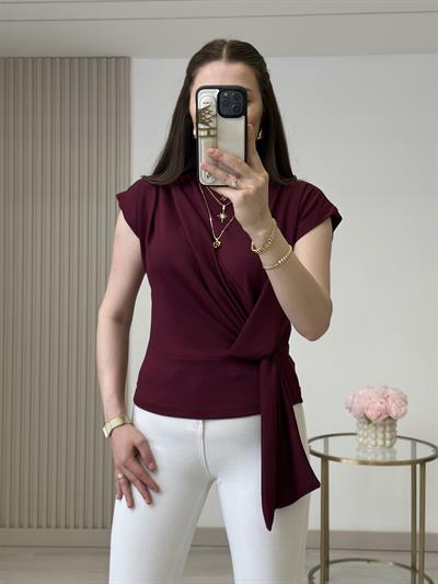 Modal Kumaş Yandan Detaylı Bluz Mürdüm