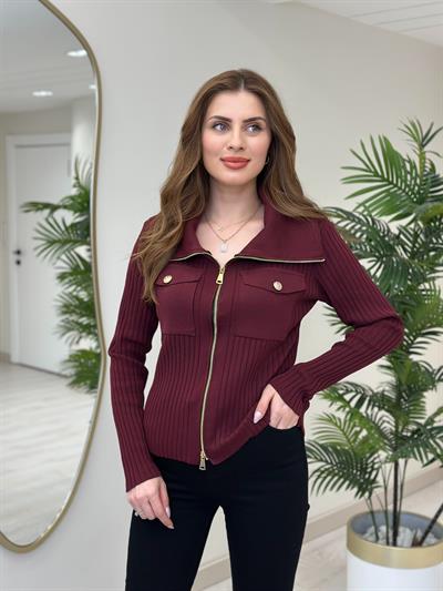 Mssmo Gold Fermuar Detaylı Triko Bordo