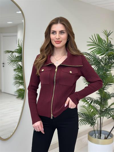 Mssmo Gold Fermuar Detaylı Triko Bordo