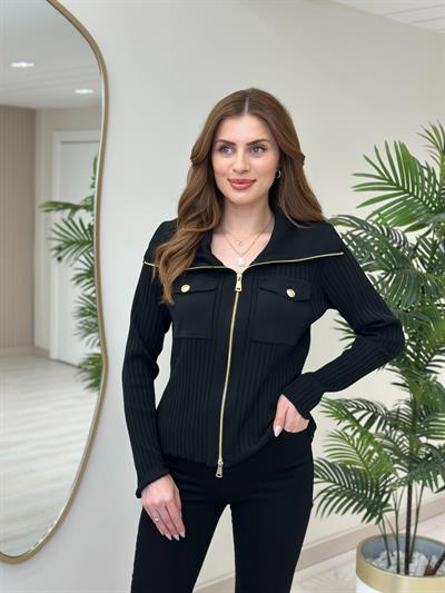 Mssmo Gold Fermuar Detaylı Triko Siyah