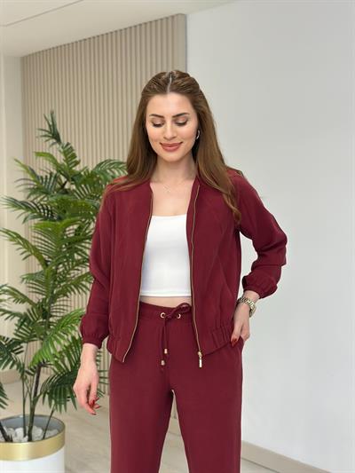 Muana Fermuarlı Tensel Kumaş Takım Bordo