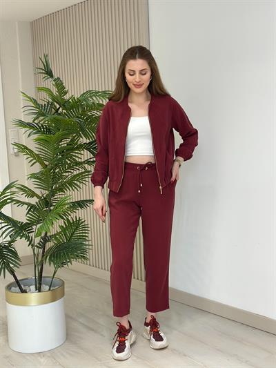 Muana Fermuarlı Tensel Kumaş Takım Bordo
