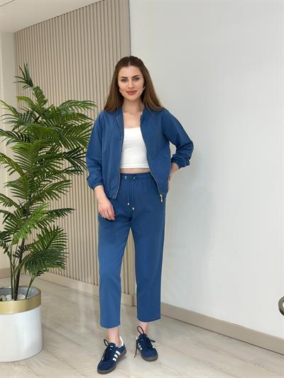 Muana Fermuarlı Tensel Kumaş Takım Mavi