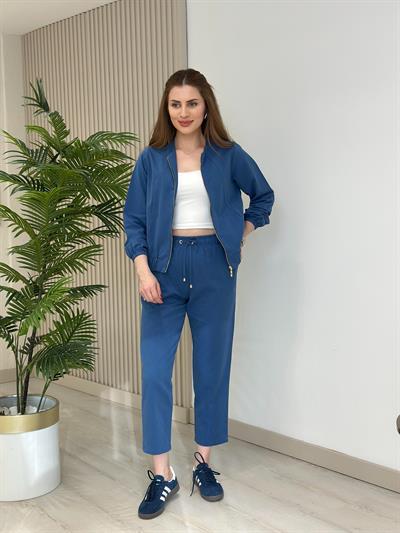 Muana Fermuarlı Tensel Kumaş Takım Mavi