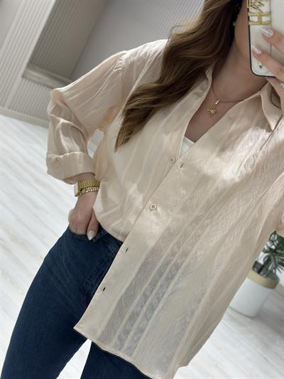 Nakışlı Tensel Kumaş Gömlek Bej