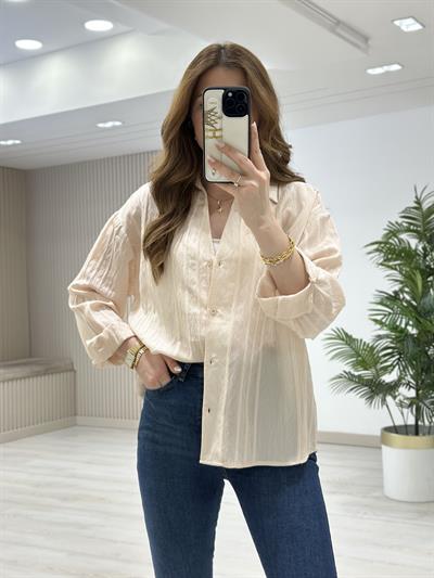 Nakışlı Tensel Kumaş Gömlek Bej