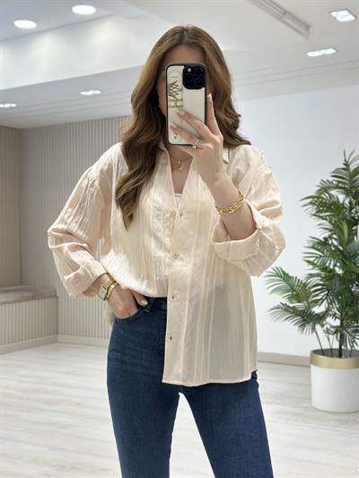 Nakışlı Tensel Kumaş Gömlek Bej