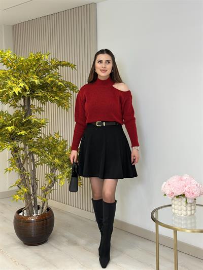 Omuz Dekolteli Premium Yumoş Kazak Kırmızı