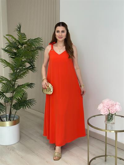 Omuzları Bağlamalı Çan Elbise Turuncu