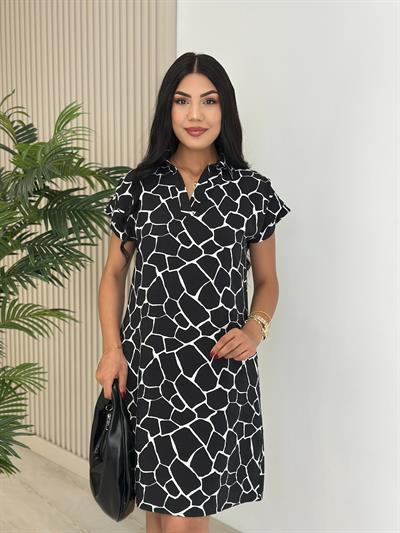 Omuzları Drapeli Gömlek Yaka Elbise 1