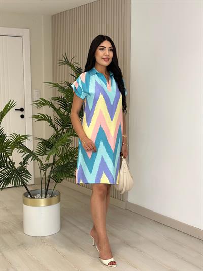 Omuzları Drapeli Gömlek Yaka Elbise 5