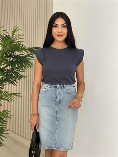 Omuzları Vatkalı Modal Kumaş Tshirt Antrasit