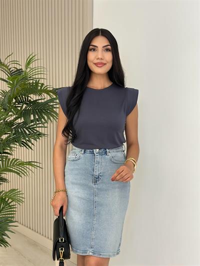 Omuzları Vatkalı Modal Kumaş Tshirt Antrasit