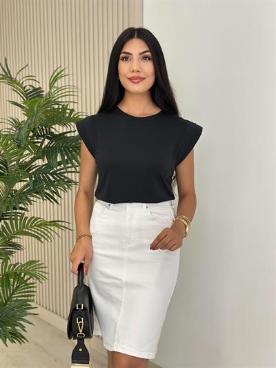 Omuzları Vatkalı Modal Kumaş Tshirt Siyah