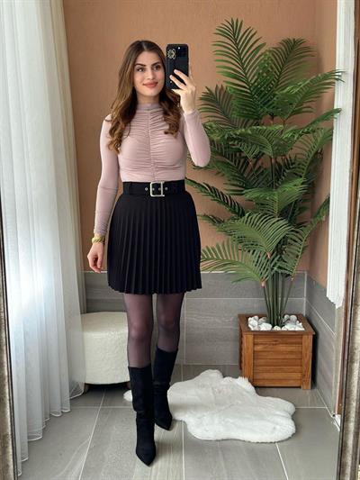 Önü Büzgülü Marka Muadili Sandy Kumaş Bluz Taş