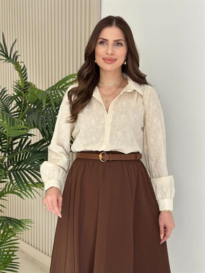 Organik Kumaş Çiçek İşlemeli Gömlek