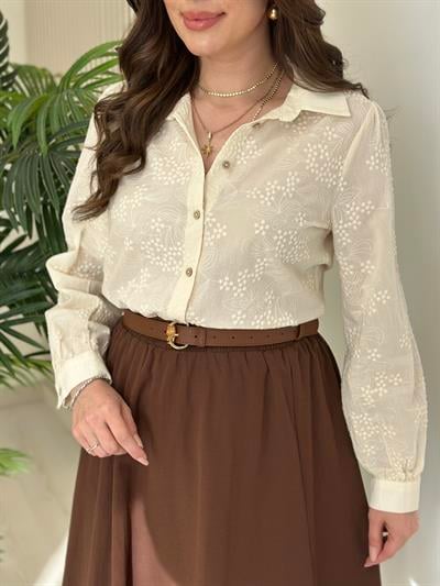 Organik Kumaş Tomurcuk İşlemeli Gömlek