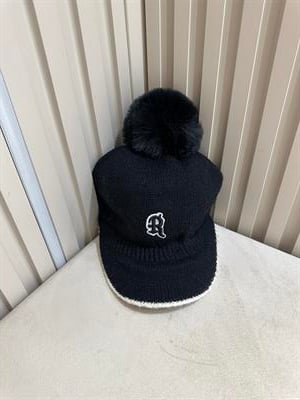 Örgü Ponponlu Kep Siyah