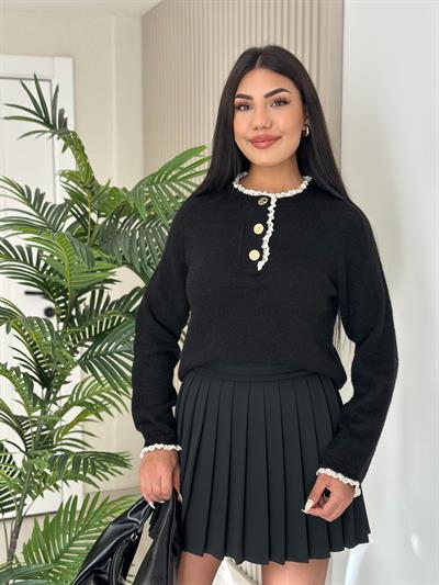 Orj. Marka Yakası Gold Düğmeli Fistolu Yumoş Kazak Siyah