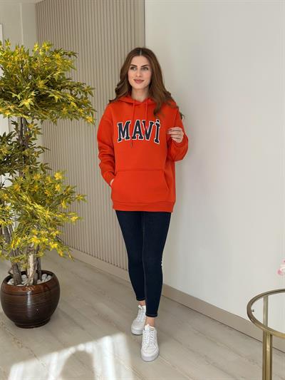 Orj. Marka Üç İplik İçi Şardonlu Sweatshirt Nar Çiçeği