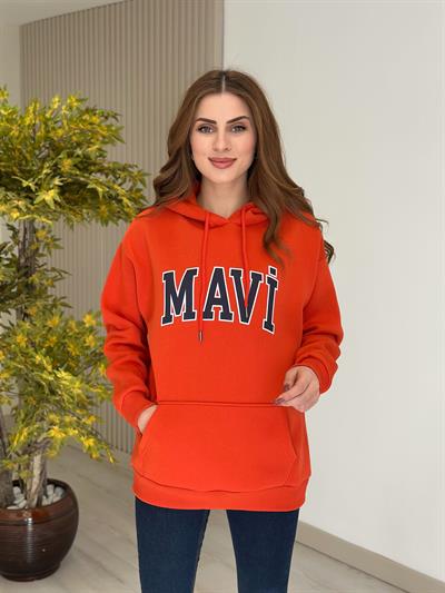 Orj. Marka Üç İplik İçi Şardonlu Sweatshirt Nar Çiçeği