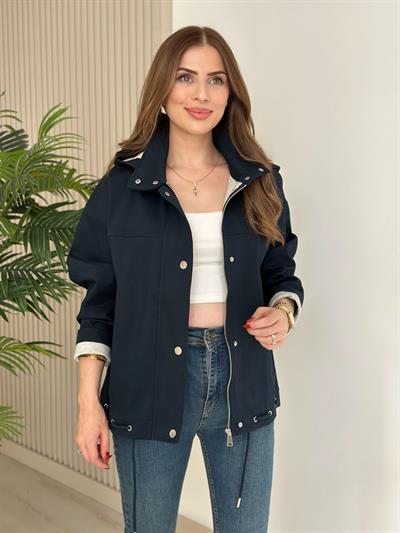 Orj. Marka İçi Penye Kapamalı Kapşonlu Mont Lacivert 