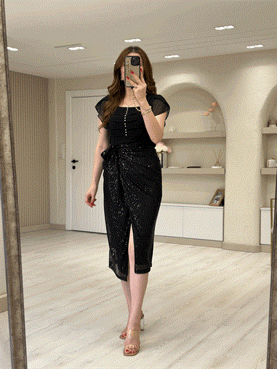 Orj. Zr Payetli Kruvaze Etek Siyah