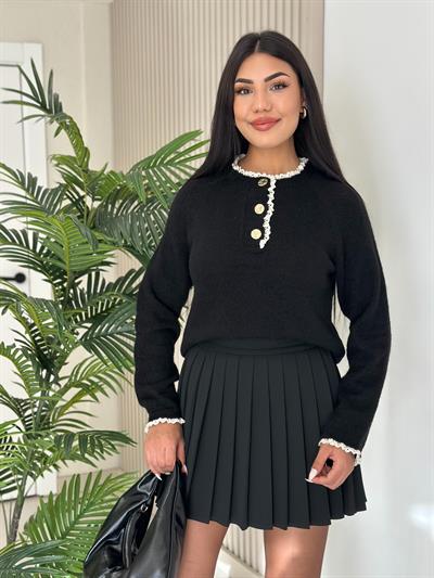 Orj. Marka Yakası Gold Düğmeli Fistolu Yumoş Kazak Siyah