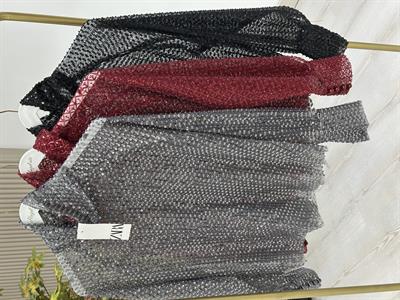 Orj. Marka Boncuk Payet İşlemeli Tül Bluz Bordo