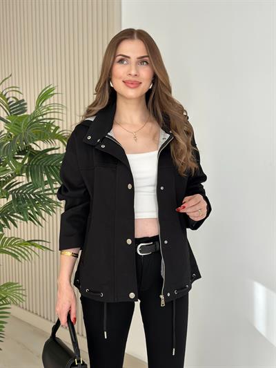 Orj. Marka İçi Penye Kapamalı Kapşonlu Mont Siyah