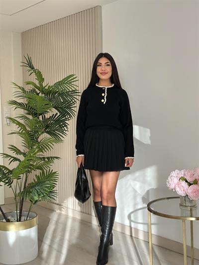 Orj. Marka Yakası Gold Düğmeli Fistolu Yumoş Kazak Siyah