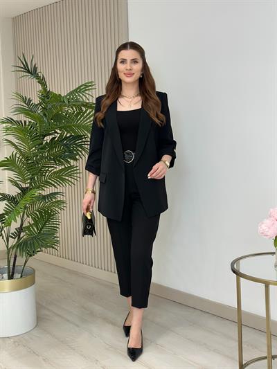 Orj. Marka Kolları Gold Düğmeli Blazer Ceket Siyah