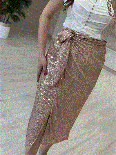 Orj. Zr Payetli Kruvaze Etek Rose