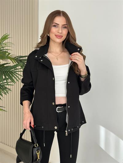 Orj. Marka İçi Penye Kapamalı Kapşonlu Mont Siyah