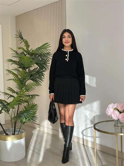 Orj. Marka Yakası Gold Düğmeli Fistolu Yumoş Kazak Siyah