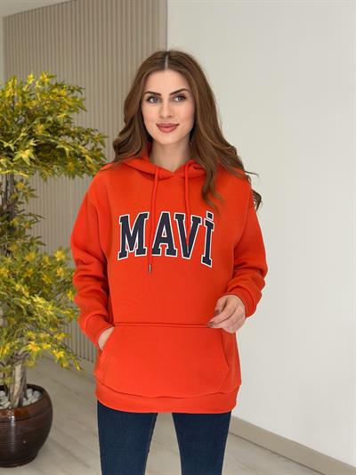 Orj. Marka Üç İplik İçi Şardonlu Sweatshirt Nar Çiçeği