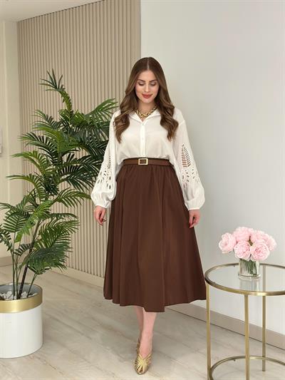 Orj. Marka Kolları Fistolu Rahat Kalıp Gömlek Beyaz