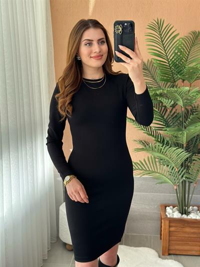 Ottoman Kumaş Omuzları Vatkalı Siyah Elbise