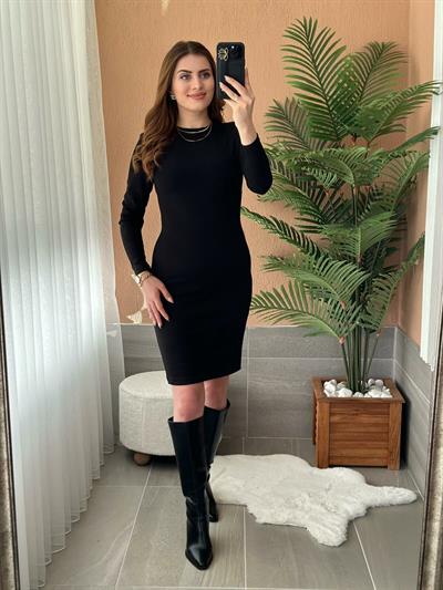 Ottoman Kumaş Omuzları Vatkalı Siyah Elbise