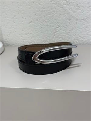 Oval Toka Gümüş Kemer Siyah