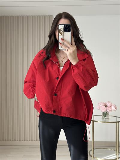 Oversıze Cepli Rüzgarlık Kırmızı 