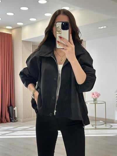 Oversıze Cepli Rüzgarlık Siyah 