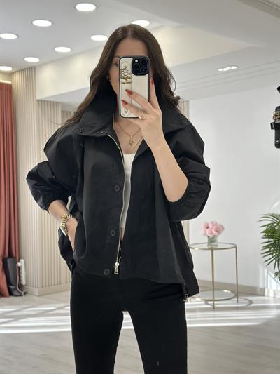 Oversıze Cepli Rüzgarlık Siyah 