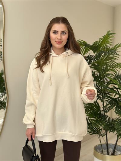 Oversıze Kapşonlu Sweatshirt Bej