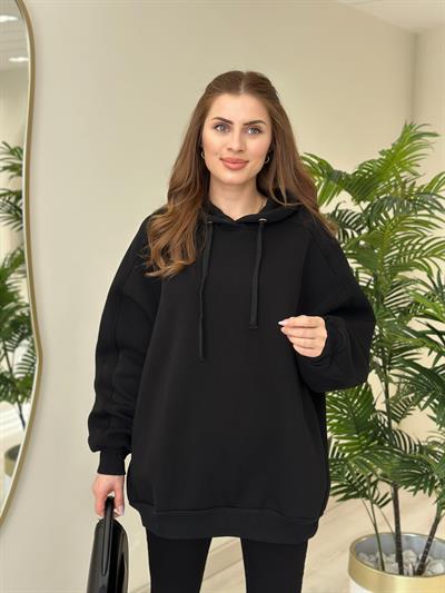 Oversıze Kapşonlu Sweatshirt Siyah