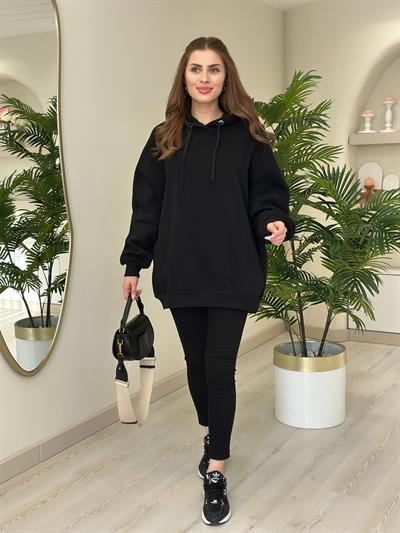 Oversıze Kapşonlu Sweatshirt Siyah