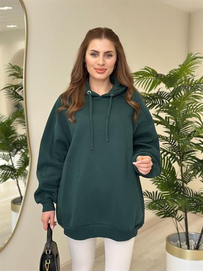 Oversıze Kapşonlu Sweatshirt Zümrüt Yeşil