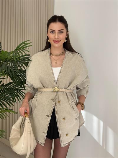 Oversıze Yarasa Kol Kot Ceket Taş