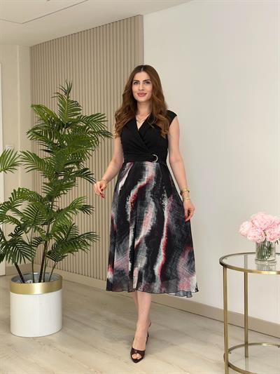 Özel Tasarım Eteği Şifon Jean Elbise Füme 