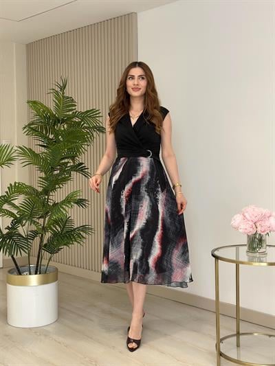 Özel Tasarım Eteği Şifon Jean Elbise Füme 